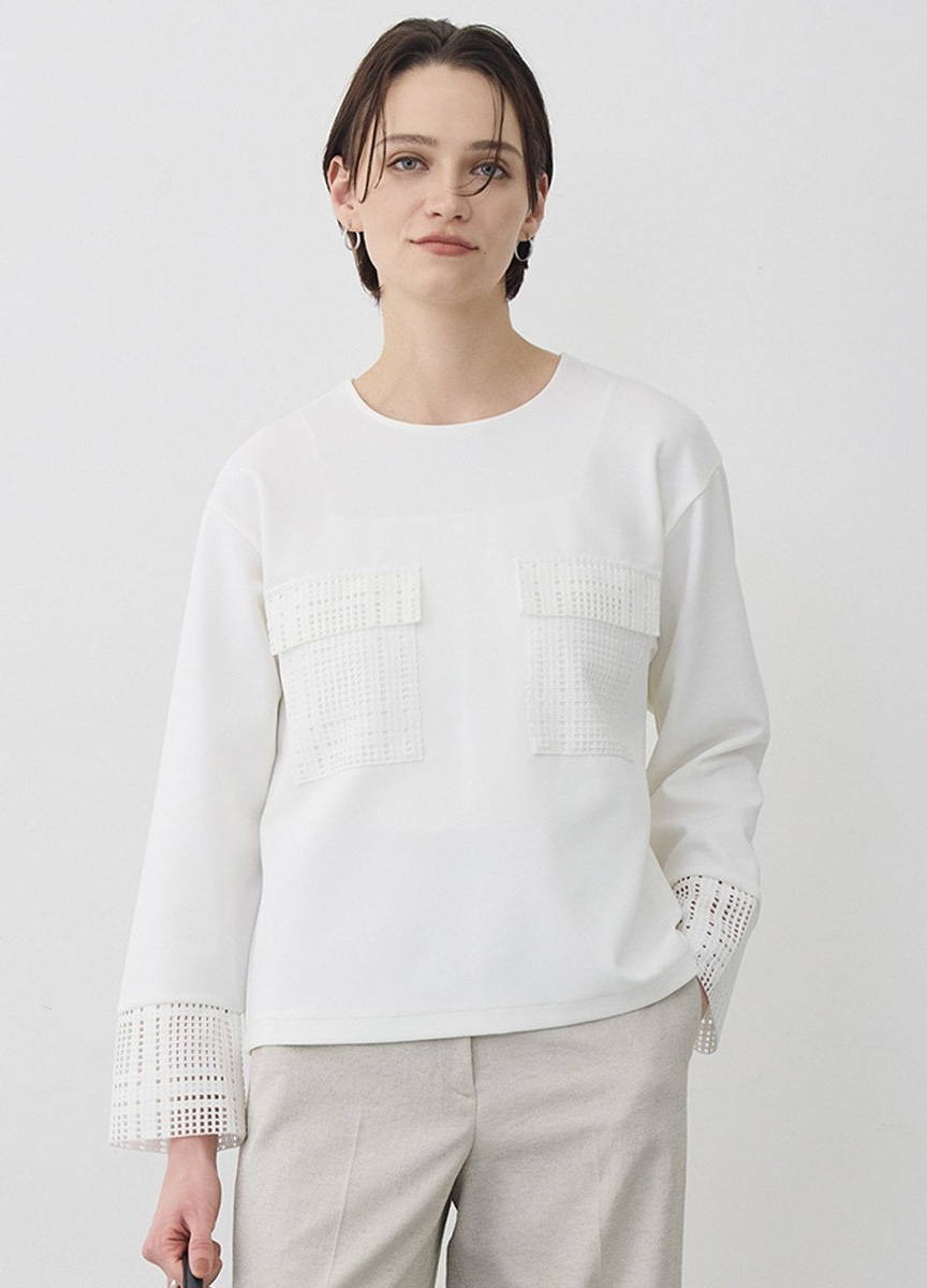 空蕾絲圓領長袖棉衫